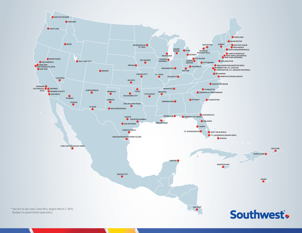 Southwest Airlines International Route Map